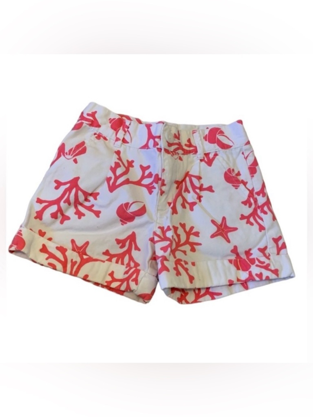 Gymboree Ocean Coral and White Shorts Size 5 Cotton Shells Starfish